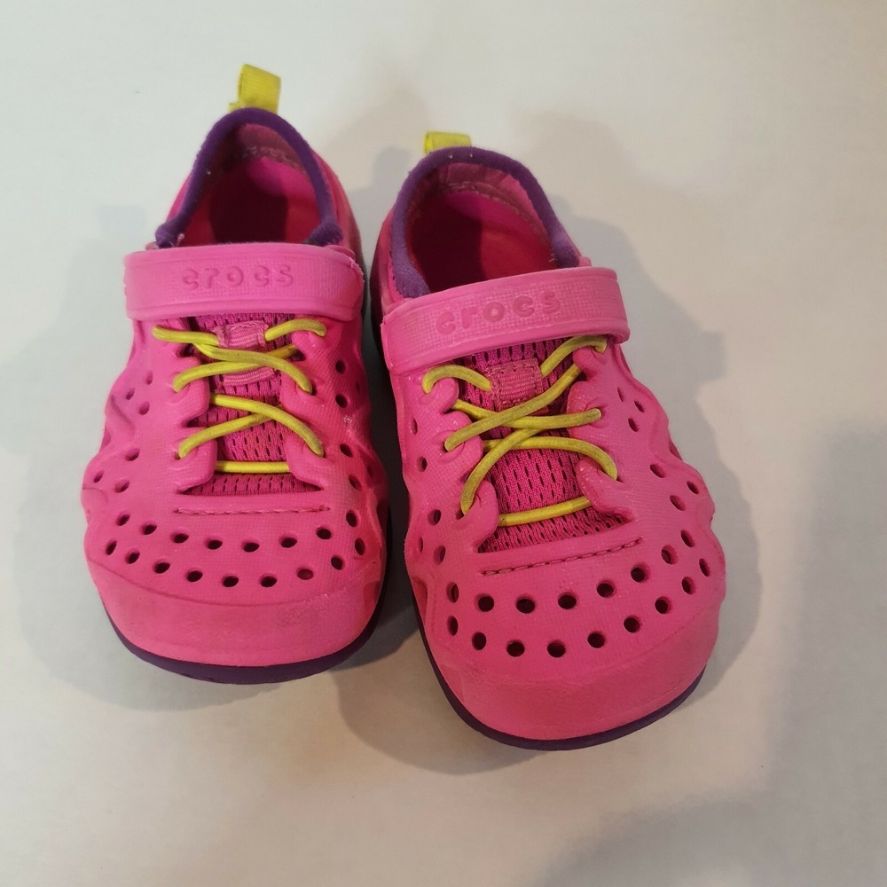 Crocs Swift Water Hook and Loop Kids Size 9 Pink Purple Lace up Toddler Girls